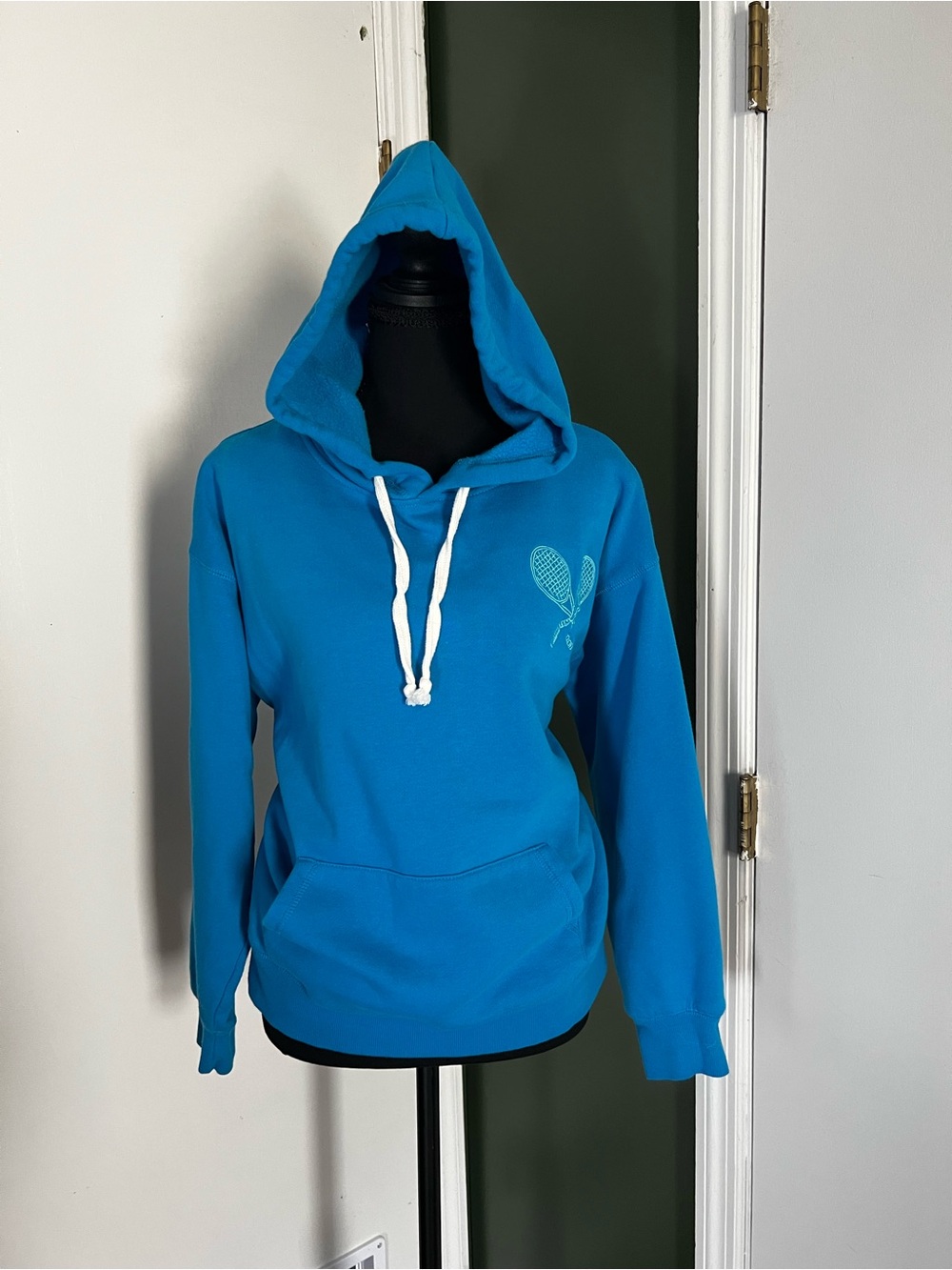 Simply Southern Teal Blue Hooded Pullover with Tennis Racket Graphic